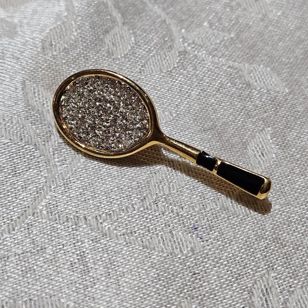 vintage tennis racket gold tone brooch pin